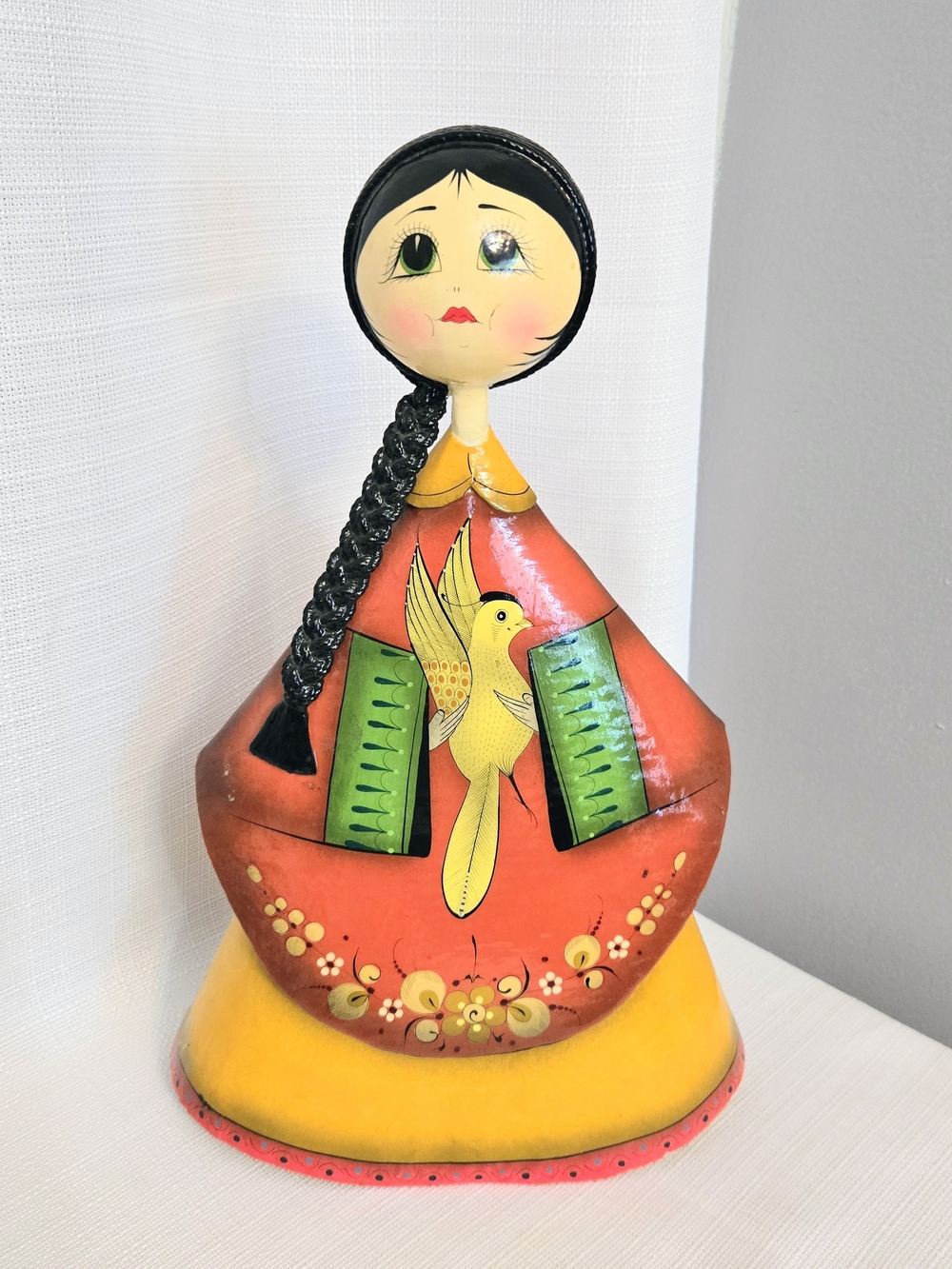 Vintage Ser Me Paper Mache Doll Tonala Mexican Folk Art Bird Braid Orange - Picture 2 of 8